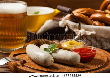 Similar – Image, Stock Photo German white sausage in ceramic bowl. Bavarian veal sausage. Traditional food