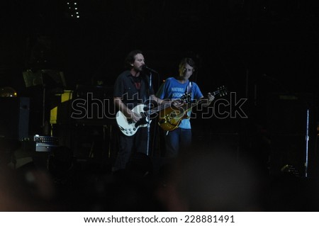 Austin - October 12:  Pearl Jam performs at the Austin City Limits Music Festival on October 12, 2014.