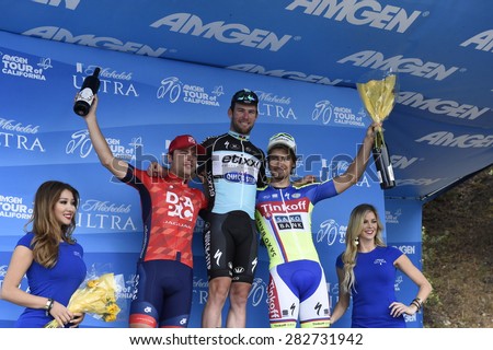 PASADENA - MAY 17:  The first three place winners of the final stage of the  Amgen Tour of California on May 17, 2015 in Pasadena, California.