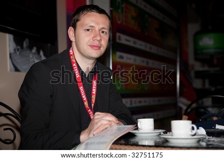 MOSCOW - JUNE,24: Actor Christian Friedel. Press Conference of Film White Ribbon. 31st Moscow International Film Festival at Khudozhestvenny Cinema . June 24, 2009 in Moscow, Russia.