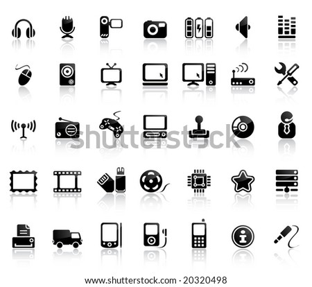 Video And Audio Vector Black Icon Set