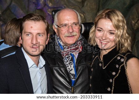 MOSCOW - JUNE, 26: R. Gigineishvili,  Nikita Mikhalkov, N. Mikhalkova. Charity  foundation Russian Siluet. Fashion show  at the Russian Academy of art . June 26, 2014 in Moscow, Russia