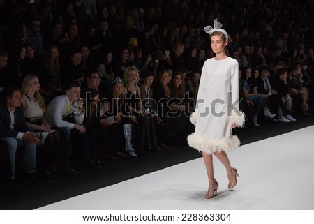 MOSCOW - OCTOBER 25: A model displays a creation by Russian designer Yulia Prokhorova during Mercedes-Benz Fashion Week Russia on October 25, 2014 in Moscow, Russia.