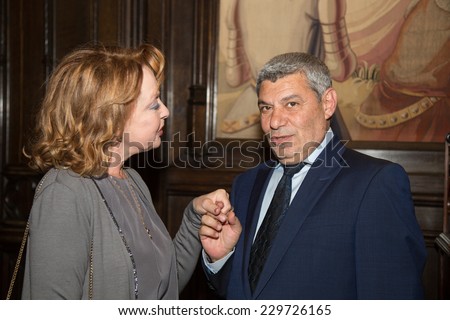 MOSCOW - JUNE, 20: L. Udovichenko and A. Atanesyan. Press conference Russian Italian film Amori elementari. Welcome reception at the Embassy of Italy. June 20, 2014 in Moscow, Russia