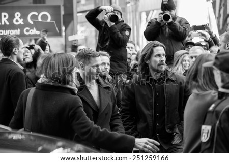 BERLIN, GERMANY - FEBRUARY 08: Christian Bale with fans. 65th Berlinale International Film Festival at Grand Hyatt Hotel on February 8, 2015 in Berlin, Germany.