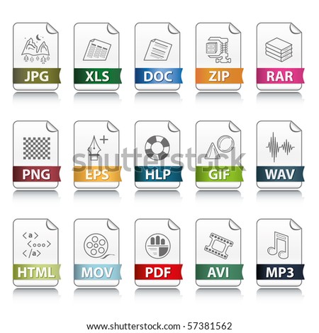 Set of file extension vector detailed icons