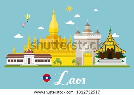 Laos Travel Landscape Vector Illustration