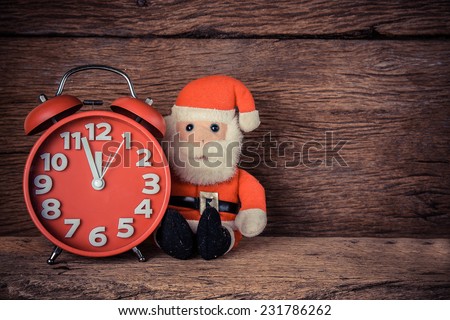 Snowman Christmas with red alarm clock , waiting time to xmas