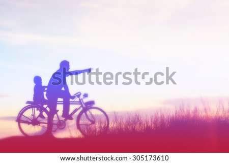 Biker family silhouette father and son