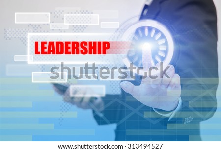 business woman touch LEADERSHIP sign on visual screen, business concept