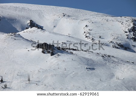 Beautiful winter landscape with snow and rocks