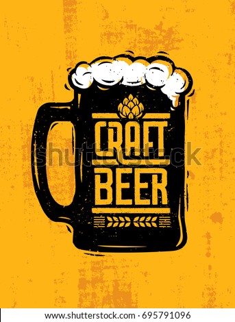  Craft Beer Brewery Artisan Creative Vector Sign Concept. Rough Handmade Alcohol  Banner. Menu Page Design Element