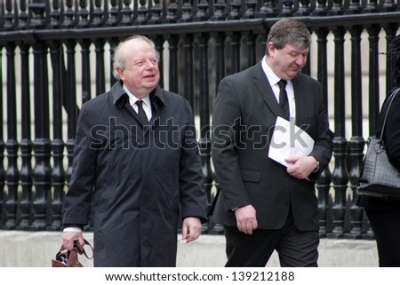 LONDON - APRIL 17: John Sargent leaves the funeral service for Margaret Thatcher at St. Paul\'s Cathedral on April 17, 2013 in London.