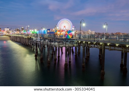 Santa Monica pier at night.