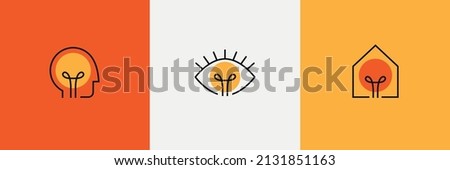Creative logo set with human head, eye, house and a light bulb icon as an idea symbol. Innovative, smart solution, vision sign.