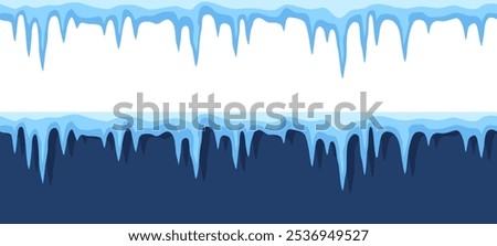 Icicles seamless pattern or border. Winter background or banner design element in vector.