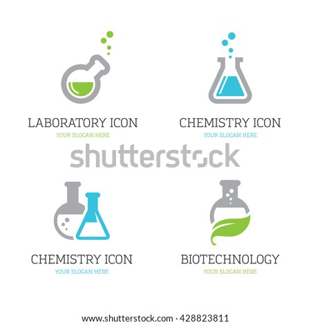 Set of four flask icons for chemistry, chemical research laboratory, science, biotechnology logo design concepts