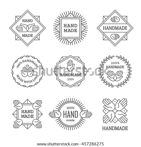 Outline handmade labels, signs and emblems set isolated on white background