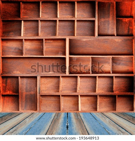 Empty brown wood cabinet shelf
