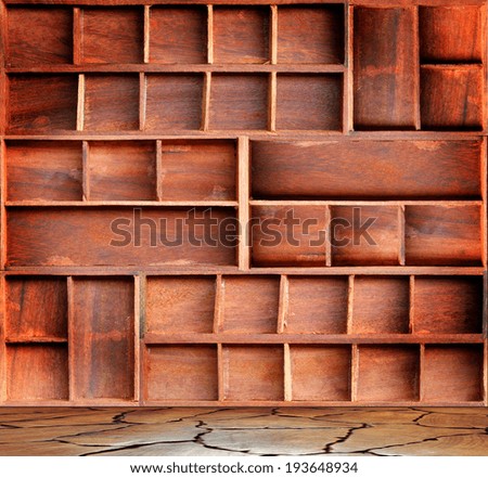 Empty brown wood cabinet shelf