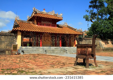 Ming Mang tomb with blue sky at Hue