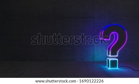 Blue and purple gradient neon light question mark with concrete wall 3D rendering Foto stock © 