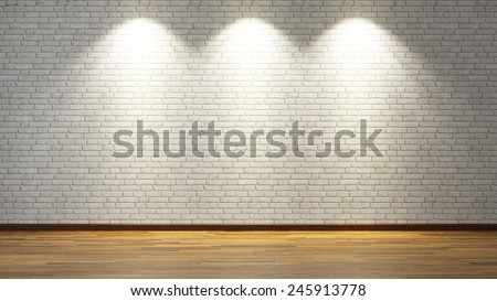 3D design and rendering brick wall under three spot lights