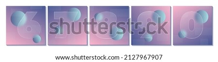 Square carousel stories social media posts. Glass morphism effect. Transparent frosted acrylic shape numbers on pastel gradient background. Futuristic realistic glassmorphism. Vector illustration
