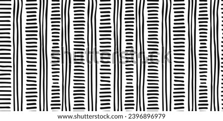 Small dash seamless pattern. Dotted lines texture Black and white hatching doodle organic shapes Short line dashes Brush hand drawn random strokes Fashion retro print design Vector Illustration