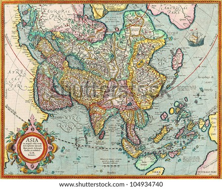 The map of Asia with names of cities and countries on map from the 1786