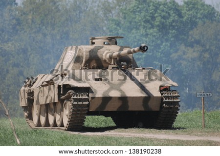 MAY 11 : German tank (replica), Red Star history club, during historical reenactment of WWII on May 11, 2013 in Kiev, Ukraine