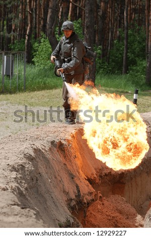 Flame-thrower. WW2 reenacting