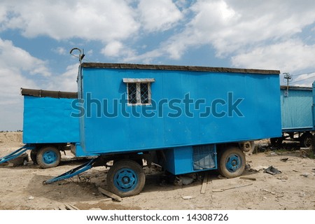 Trailer. Temporary   houses for worker near construction place. Abandoned