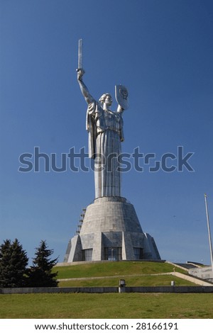 Statue of the Motherland, in Kiev, Ukraine. This statue was built in remembrance of the victory over the Nazi\'s.