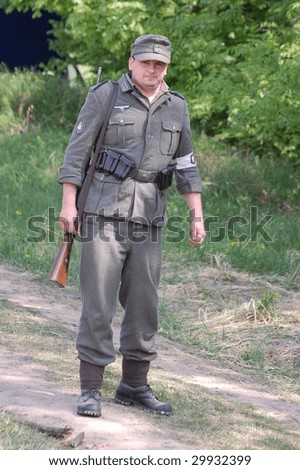 German soldier of WW2. Summer uniform. Historical reenactment. Kiev,Ukraine.