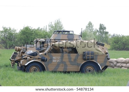 KIEV, UKRAINE - MAY 10 : Replica of German armored truck&jeep during historical reenactment of 1945 WWII, May 10, 2010 in Kiev, Ukraine.