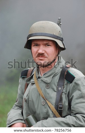 Man,wears German uniform of Second World War.Historical reenactment in Kiev,Ukraine