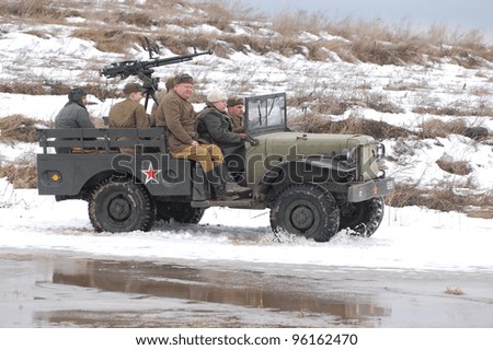 KIEV, UKRAINE -FEB 25: American truck used of Red Army at WWII time  during historical reenactment of WWII,Military history club Red Star. February 25, 2012 in Kiev, Ukraine