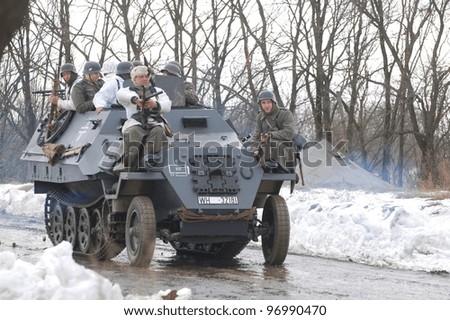 KIEV, UKRAINE -FEB 25: German armored truck during historical reenactment of WWII,Military history club Red Star. February 25, 2012 in Kiev, Ukraine