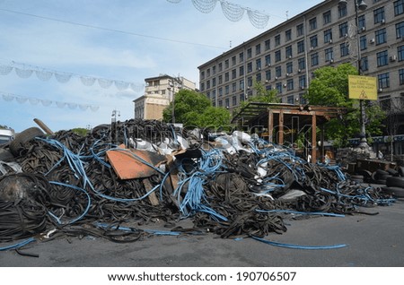 KIEV, UKRAINE - APR 28, 2014:Vandalism in downtown. Kiev under occupation of peasants from Western Ukraine.They wont to be in EU. Putsch of Junta in Kiev.April 28, 2014 Kiev, Ukraine