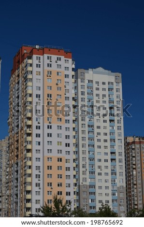 KIEV, UKRAINE -JUNE 15, 2014: Typical modern residential area. A recently built block of apartments .June 15, 2014 Kiev, Ukraine