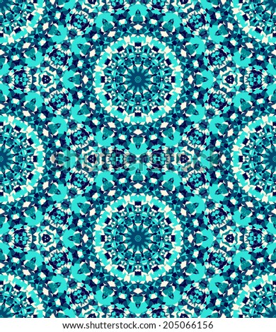 Seamless mosaic pattern based on polygons. Can be used as decoration for the gift boxes, wallpapers, backgrounds, web sites. Geometrical abstract ornament with the stars, gems. Water theme. Eco design