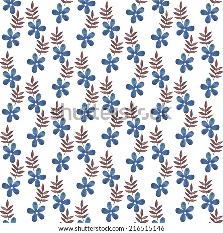 Vintage seamless pattern with flowers and leaves. Watercolor paint. Nature theme.