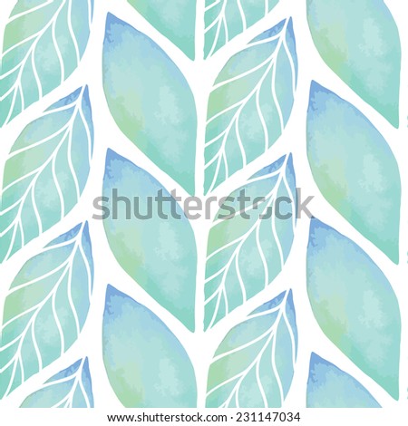 Vintage seamless pattern based on geometric shapes. Watercolor paint. Can be used as decoration for the gift boxes, wallpapers, backgrounds, web sites. The ornament with green leaves. Nature theme.