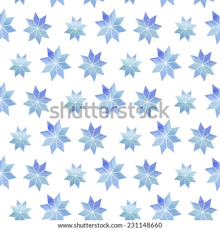 Vintage seamless pattern with blue stars. Watercolor paint. Can be used as decoration for the gift boxes, wallpapers, backgrounds, web sites. Winter theme.