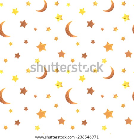 Vintage seamless pattern with stars and moons. Watercolor paint. Can be used as decoration for the gift boxes, wallpapers, backgrounds, web sites.
