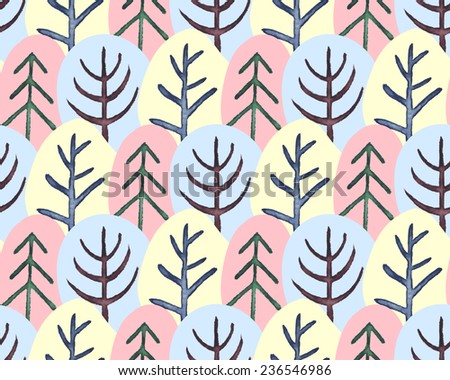 Vintage seamless pattern with forest. Watercolor paint. Winter theme. Can be used as decoration for the gift boxes, wallpapers, backgrounds, web sites.