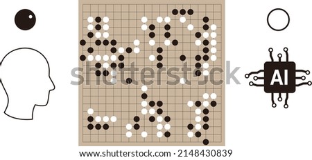 Human playing go game with artificial intelligence vector illustration