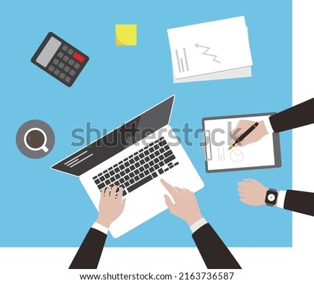 Teamwork concept, business man met at the meeting, vector illustration