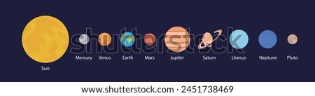 Solar System, nine Planets with orbits, vector illustration